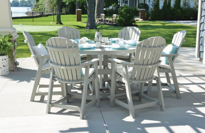 1 60 Inch Round Garden Classic Table and Comfo Back Counter Chair - Light Gray