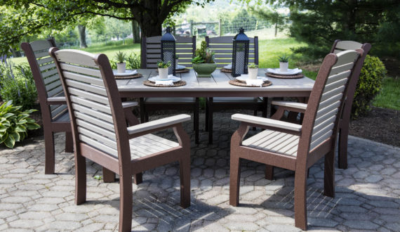Rectangular outdoor dining table.