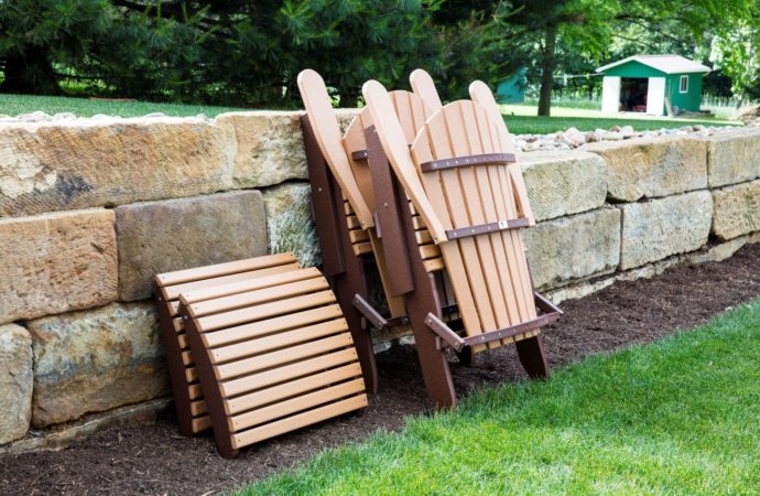 1 Comfo Back Folding Adirondack Chair and Folding Footstool - Cedar on Chocolate Brown (folded)