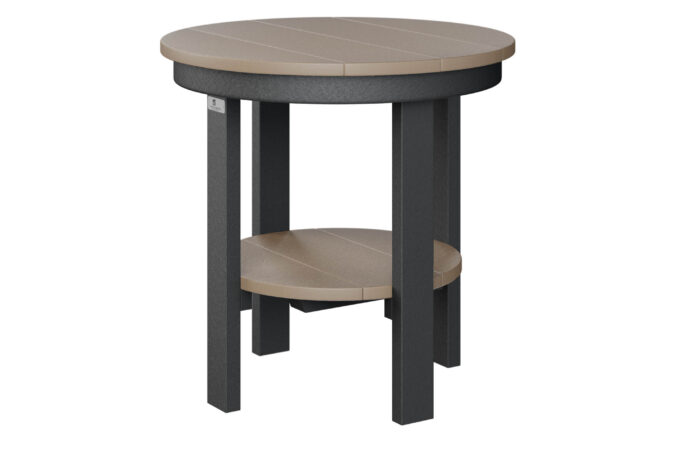 Round Dining End Table-Weatherwood-Black Poly