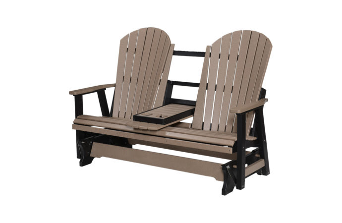 Adirondack glider bench with the center console lowered. .