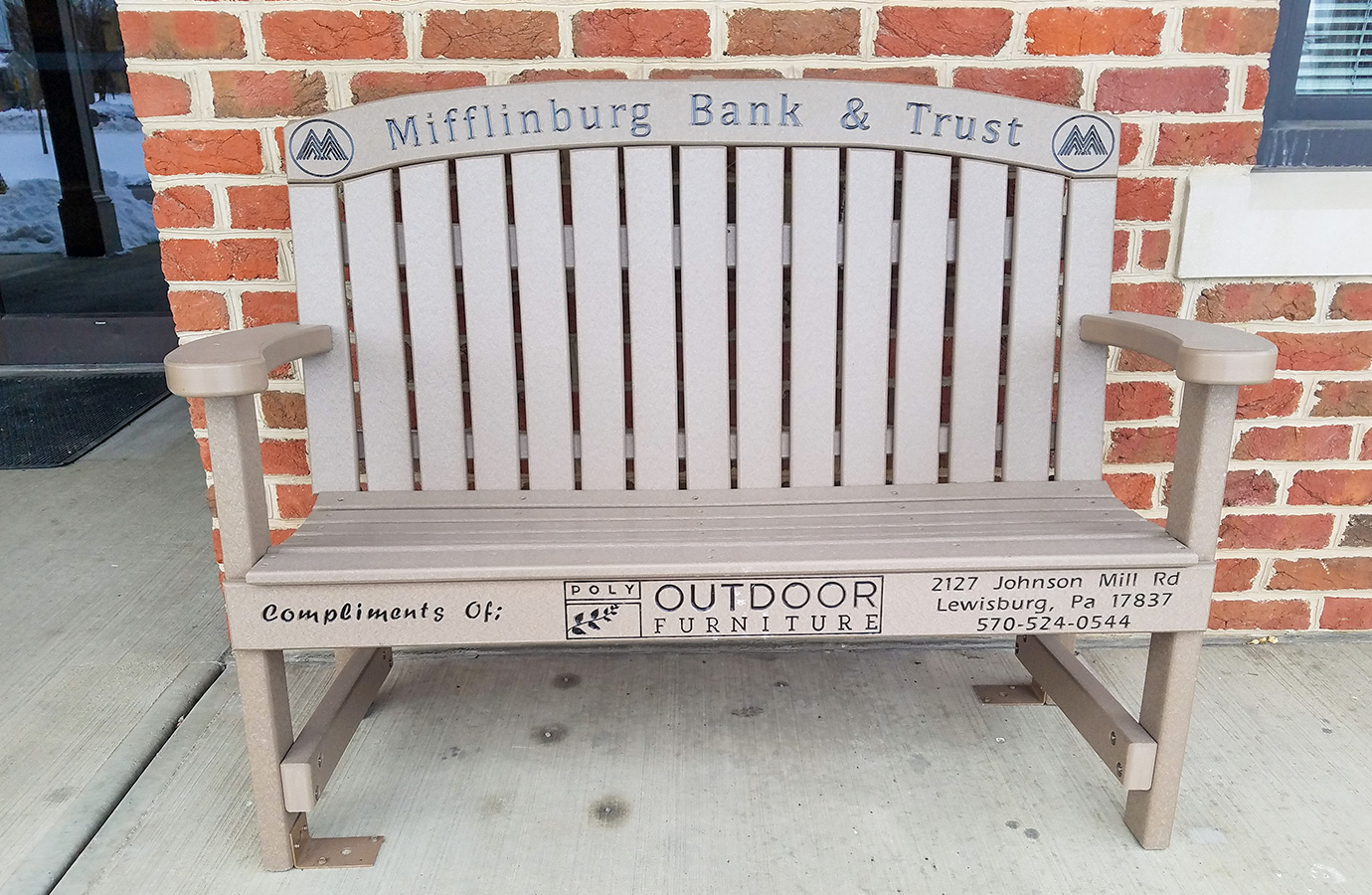 Custom engraved poly park bench.