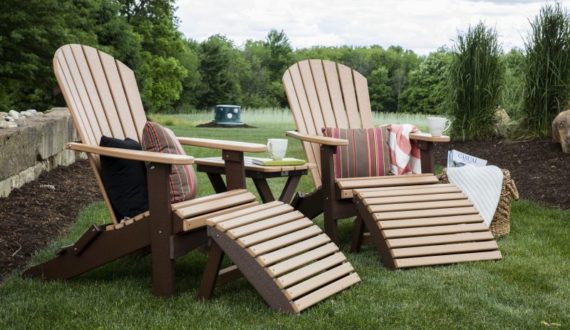 Poly Adirondack chairs with poly footstools.